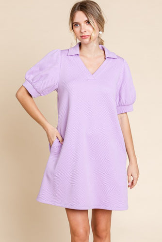 Lavender Textured Open Collar Dress