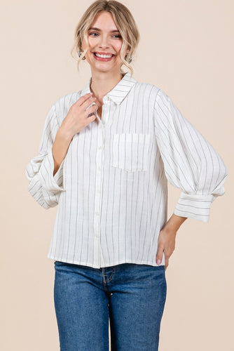 Striped Linen 3/4 Sleeves Top