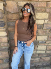 Brown stud neck tank top