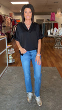 Satin v neck cuff sleeve top