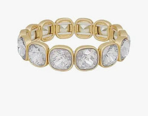 Clear Squared Crystal and Gold Stretch Bracelet