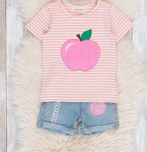 Pink Striped Pretty Apples Denim Outfit