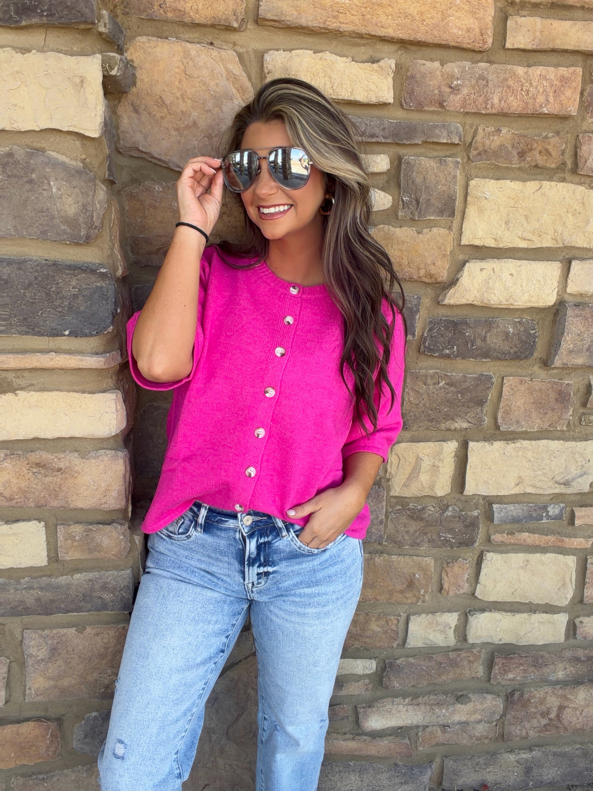 Pink Button Down Comfy Sweater Cardigan