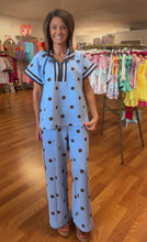 Blue/brown polka dot set