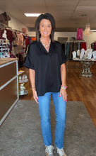 Satin v neck cuff sleeve top