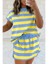 Preorder. Striped Dolman Tee Drawstring Skort Athletic 2pcs Set