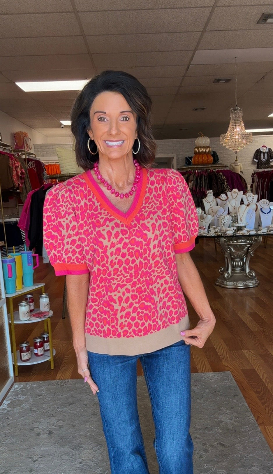 Pink and orange v neck sweater
