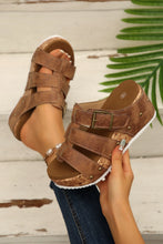 Leather Studded Cage Cork Platform Slippers wedge