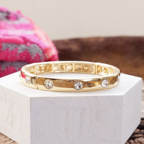 Stretchy Stackable Bangle Gold Tone Clear Crystals