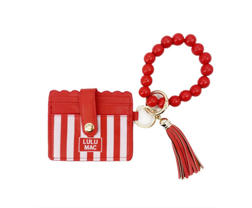 Lulu Mac BEADED WRISTLET ID WALLET RED STRIPE DARBY