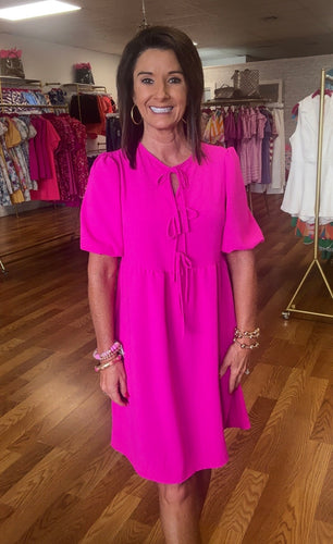 Hot pink dress-  bow detail