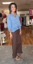 Brown straight leg ruffled hem pants