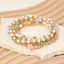 6PCS - Cross Charm Faceted Beaded Stretch Multi Layered Bracelets