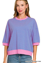 Striped Contrast Trim Rib Banded Top-great fit