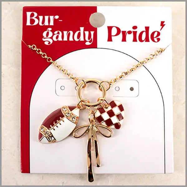 Gameday Charm Necklace with Football, Bow, and Heart 16
