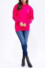 Pink Long Sleeve Sequins Detailed Pullover Sweater-runs long