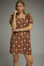 Brown floral print square neck dress