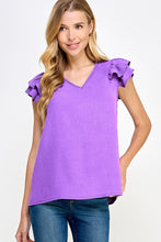 Violet top v-neck ruffle sleeve