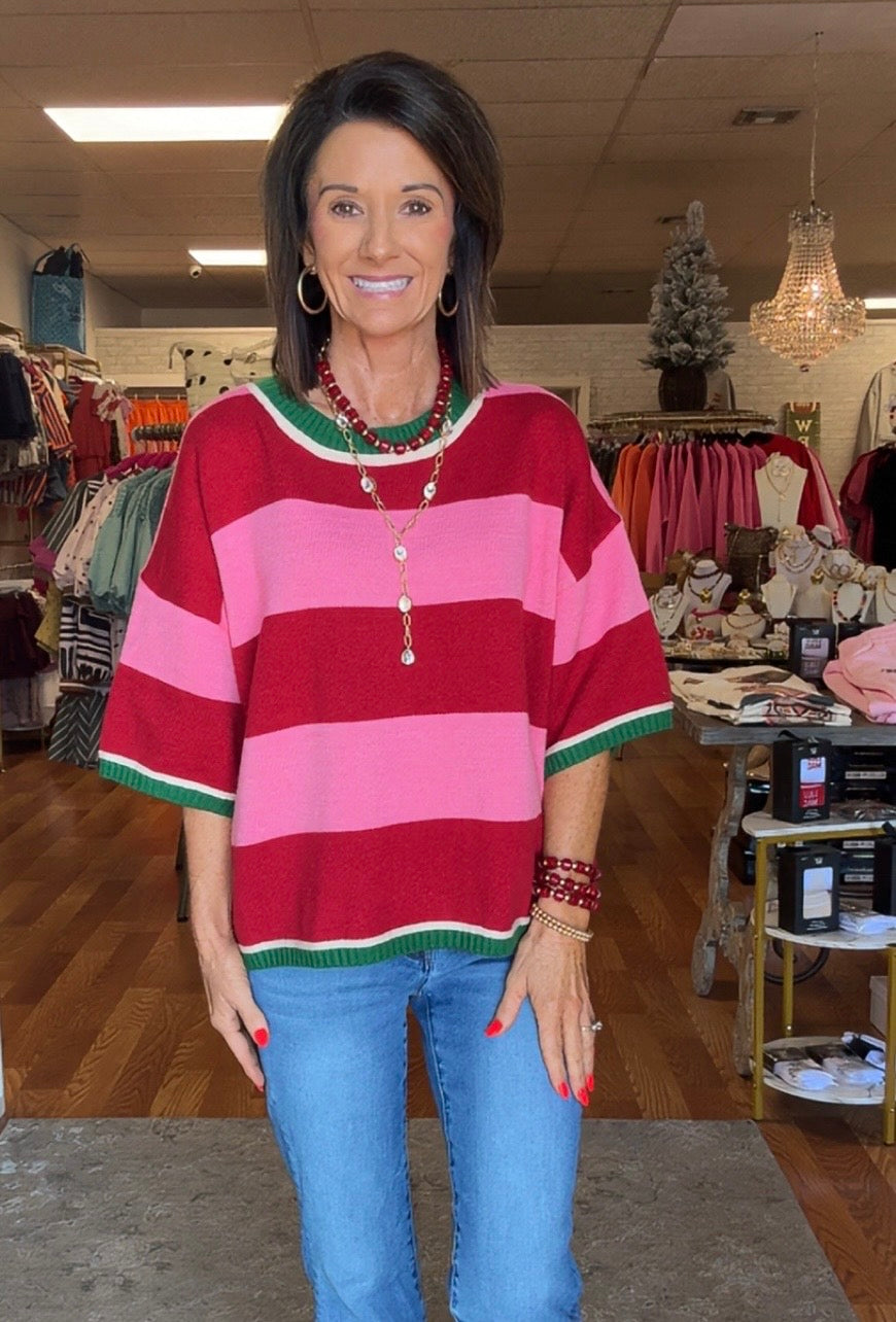 Wide Stripe Loose Fit Sweater red/pink