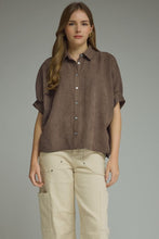 Brown button down top