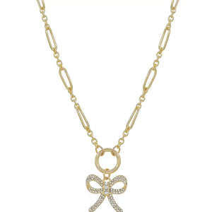 Gold Chain with Rhinestone Bow Charm 16"-18" Necklace