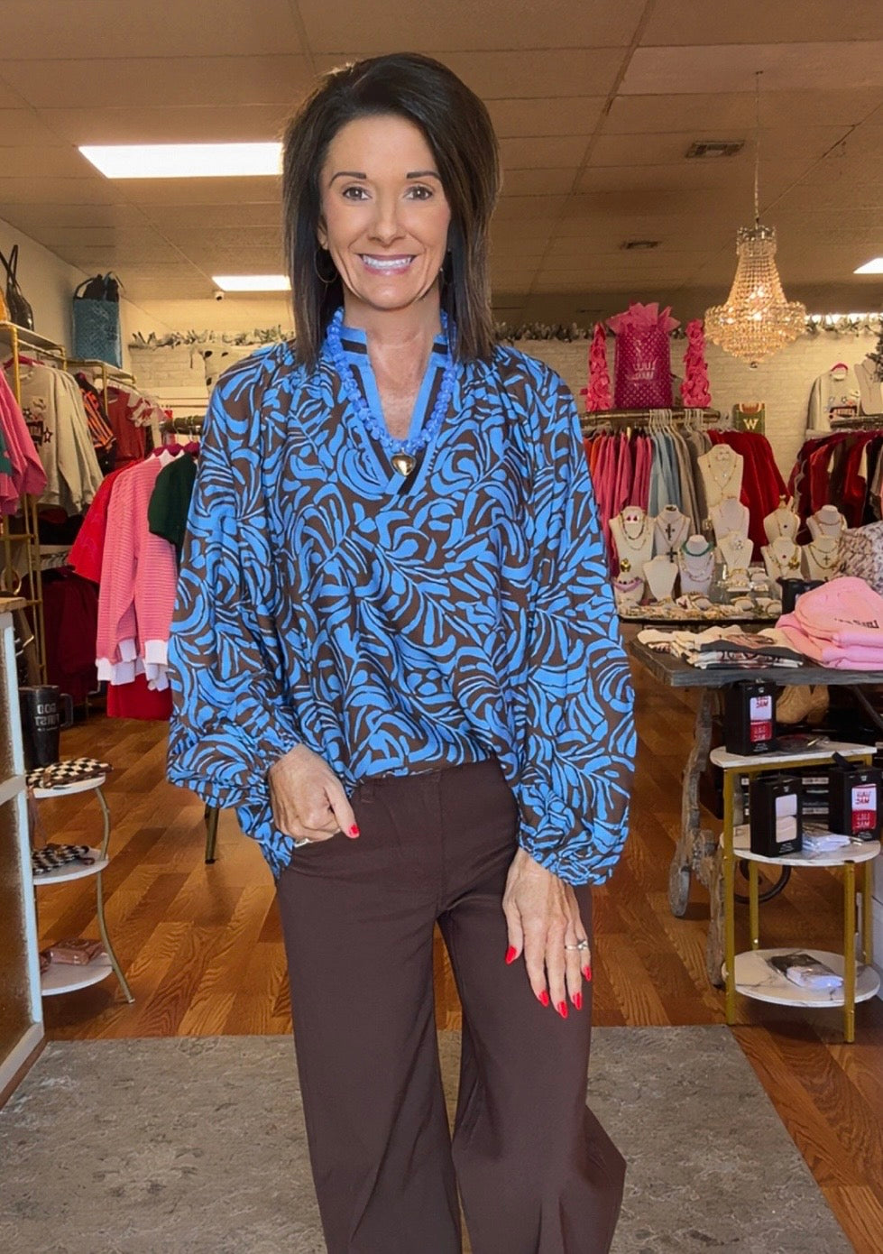 Brown and blue fall top