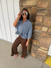 Brown straight leg ruffled hem pants