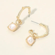 Faceted Square Stone Cluster Drop Textured Hoop Earrings