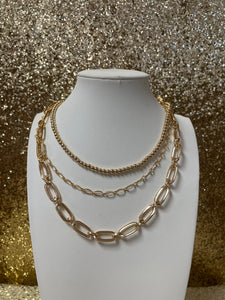 Multi Way Gold Beaded and Gold Chain Necklace
