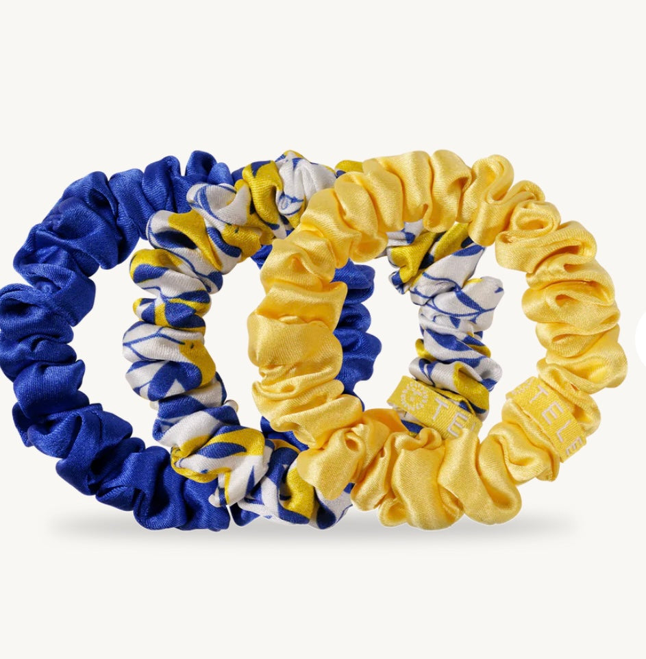 Blue yellow lemon hair scrunchies
