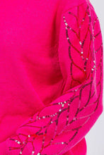 Pink Long Sleeve Sequins Detailed Pullover Sweater-runs long