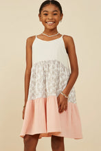Girls Color Block Floral Detail Textured Dress-runs big