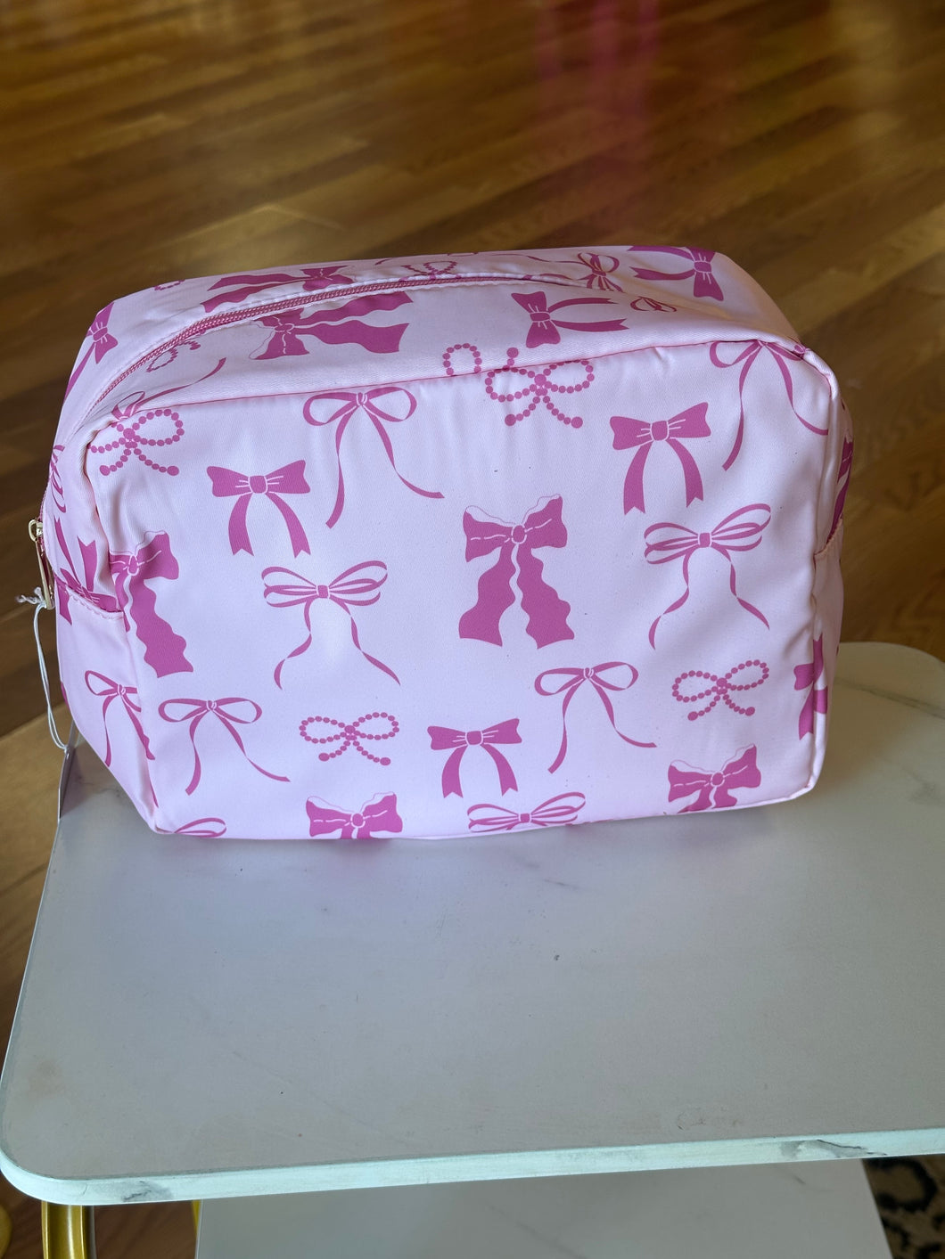 Pink Bows Nylon Cosmetic Zipper Bag-large size
