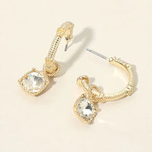 Faceted Square Stone Cluster Drop Textured Hoop Earrings