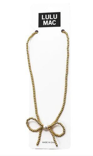 Lulu Mac gold beaded bow necklace