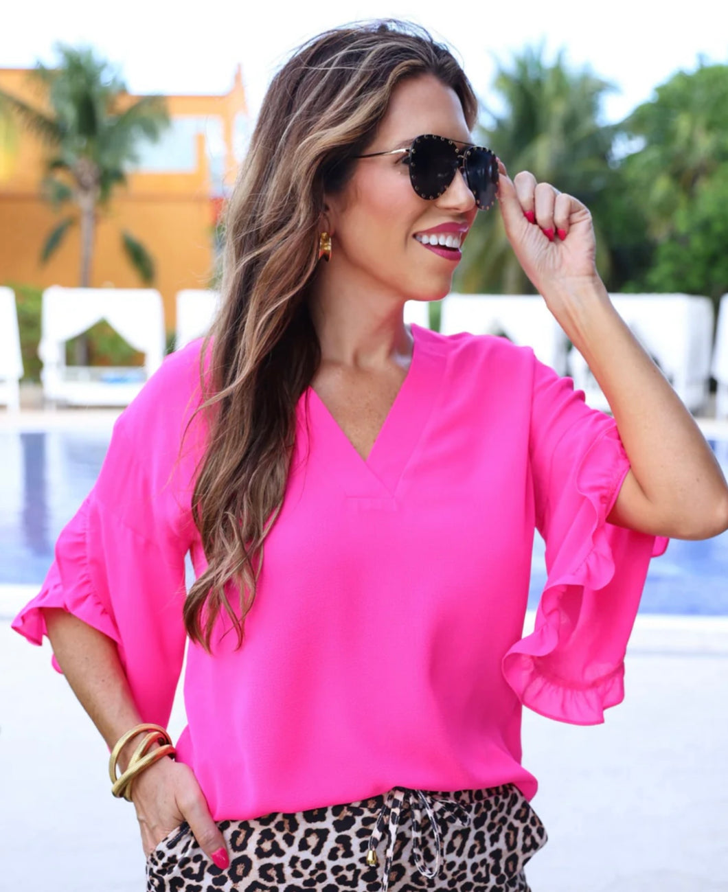 Amy Ruffle Sleeve Top, Pink
