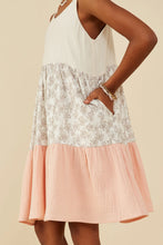 Girls Color Block Floral Detail Textured Dress-runs big