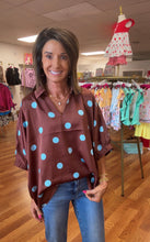 Brown/ blue polka dot satin top