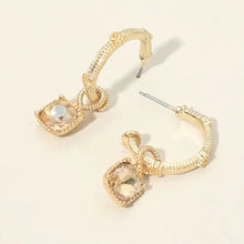 Faceted Square Stone Cluster Drop Textured Hoop Earrings