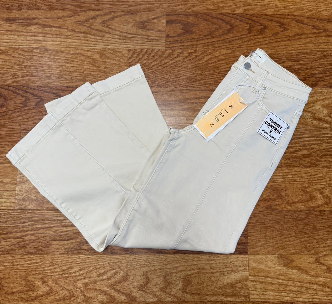 Risen tummy control crop wide pants -ivory