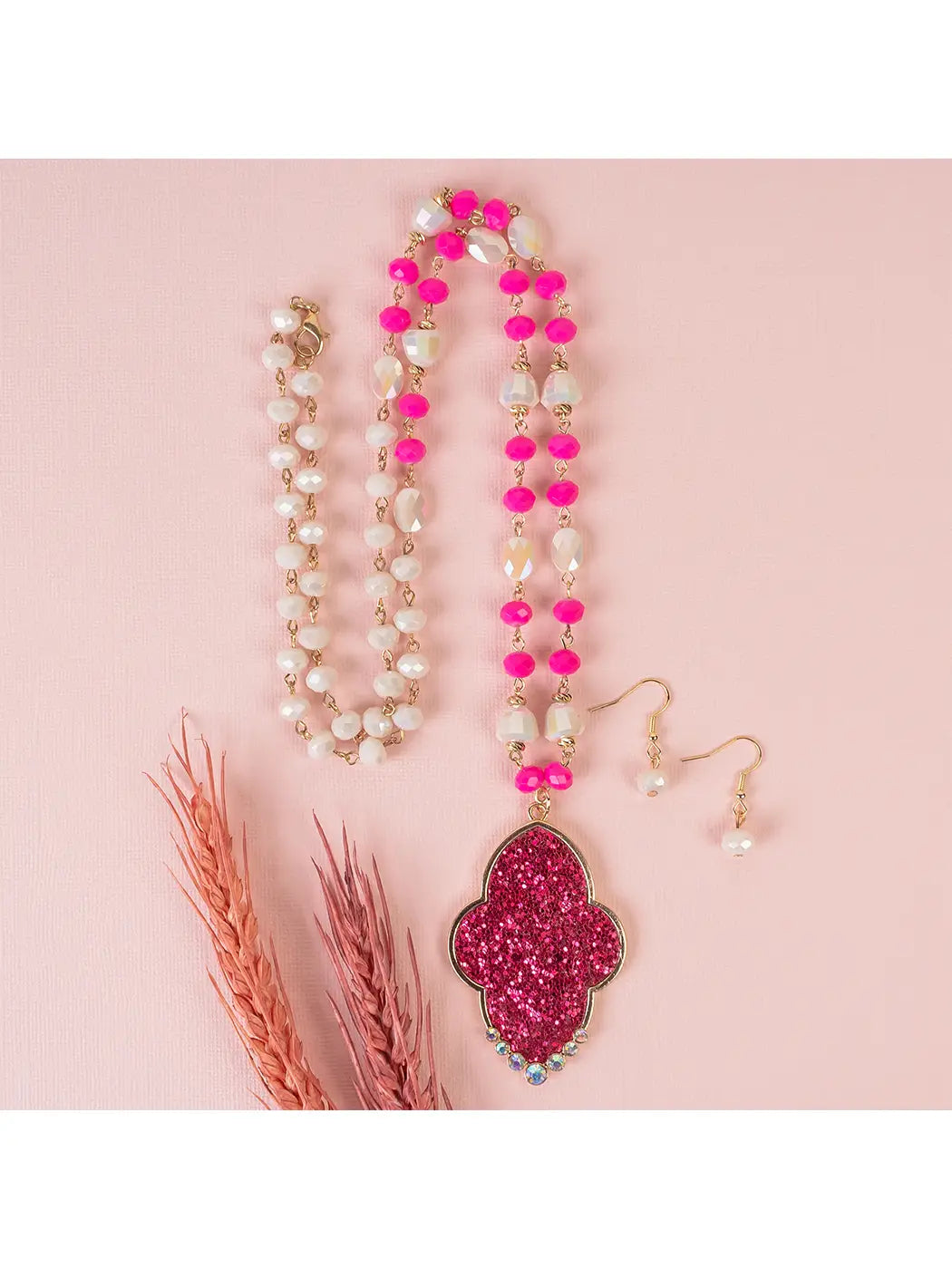 Glitter pendant  pink necklace