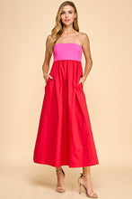 Strapless Empire Line Color Block Midi Dress