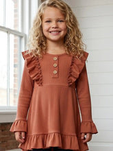 Kids  Ribbed Long Sleeve Button Ruffle Shirt
