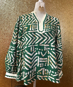 Green cream light weight long sleeve top