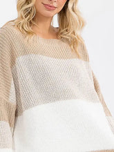 Beige Detailed Sleeve Colorblock Knit Pullover Sweater