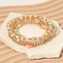 6PCS - Cross Charm Faceted Beaded Stretch Multi Layered Bracelets
