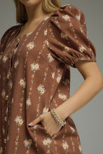 Brown floral print square neck dress