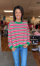 Cozy stripe sweater pink green red colors