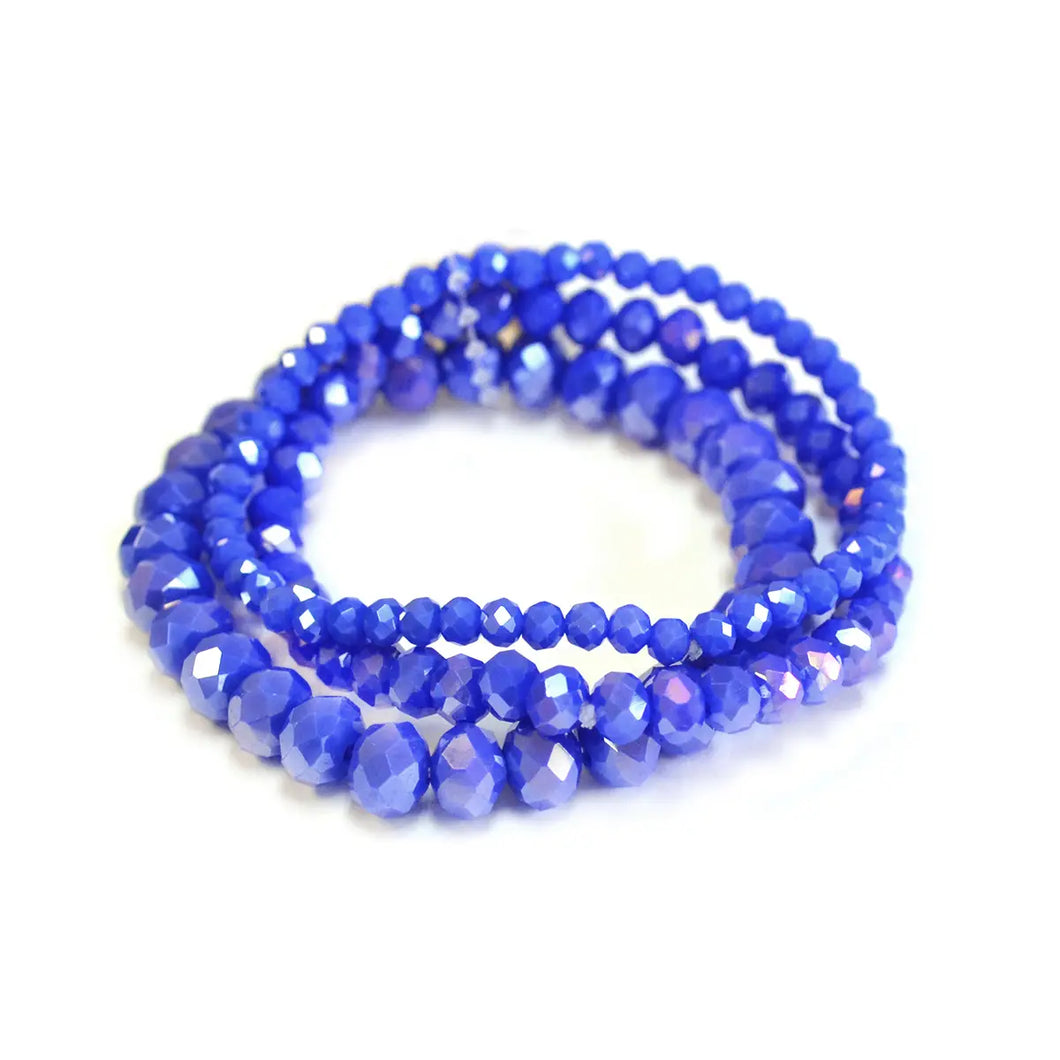 3 Pcs Set Stackable Crystal Glass Beaded Stretch Bracelets