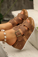 Leather Studded Cage Cork Platform Slippers wedge